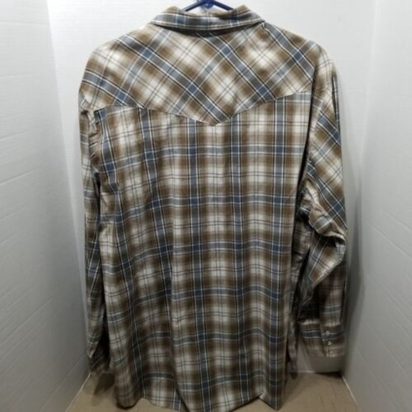 Wrangler Western Men Shirt Brown and Blue Size 2X Plaid Pearl Snap Long Sleeve - Picture 8 of 10
